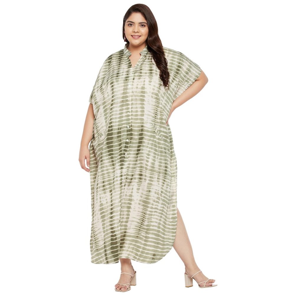 Tie Dye Print Olive Polyester Kaftan Dress for Women by Gypsie Blu